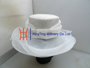 Pure White And Red Sinamay Church Hat Body / Hat Base