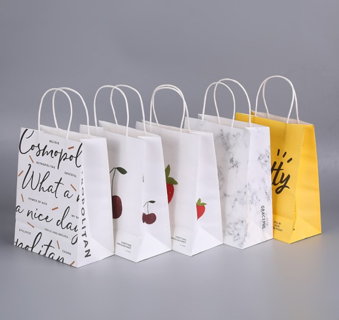 Customized Take Away Fast Food Bag Fashion Shopping Bag Brown Kraft Paper Bags with handles