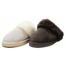 Cow Leather Upper and Sheepskin Lining Fuzzy Slippers