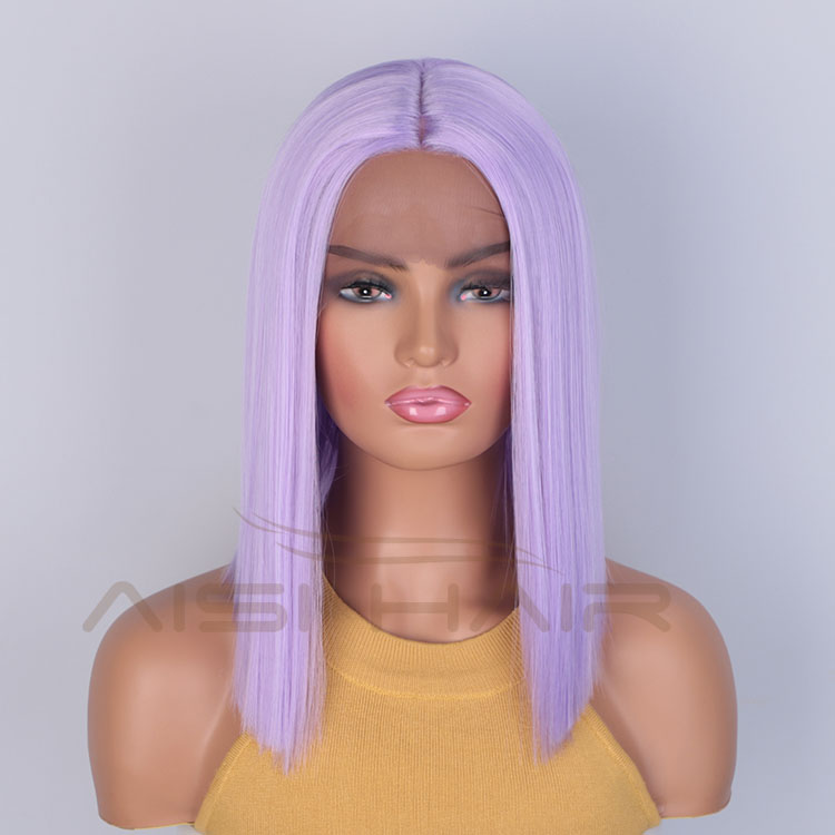 Aisi Hair Medium Long 16 Inch Purple Wig Cosplay Swiss Lace Wig Silky Straight Synthetic Lace Frontal Hair Wigs For Black Women