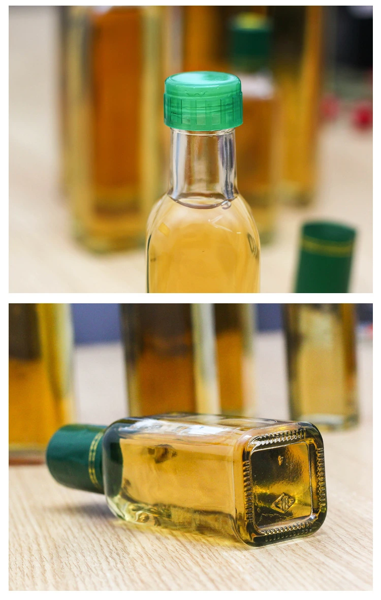 Glass Condiment Bottle Transparent Square Glass Bottle for Cooking Olive Oil 250ml 500ml