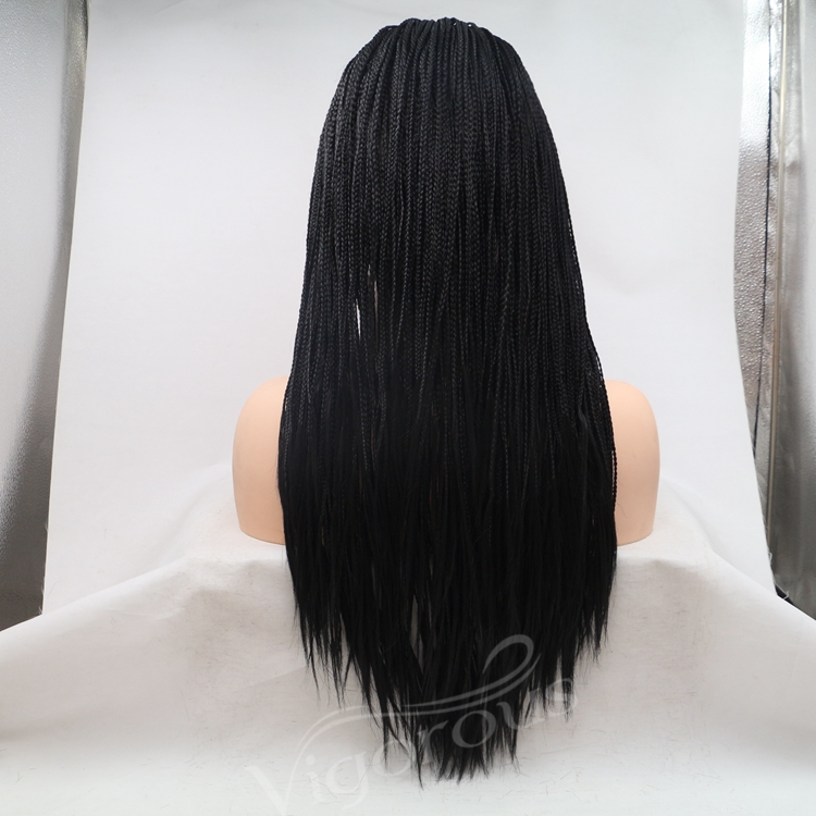 Long straight black cheap wholesale high quality heat resistant synthetic braided wig with lace front