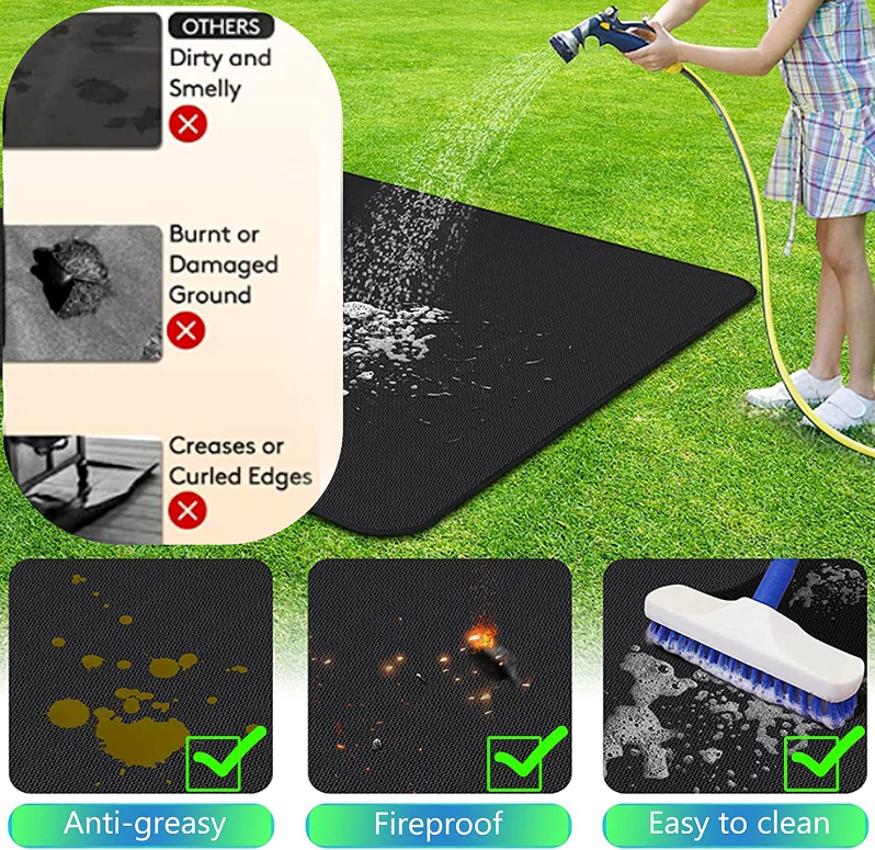 Large 60*40 inches Under Grill Mat Double-Sided Fireplace Fire Pit Mat Oil-Proof Waterproof BBQ Protector for Decks Patios