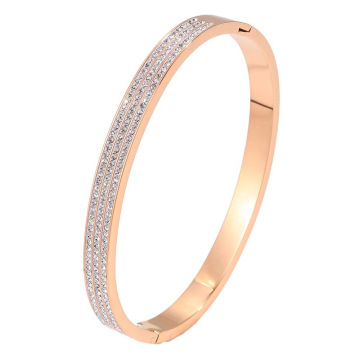 Luxurious three-row diamond-inlaid titanium steel bangle