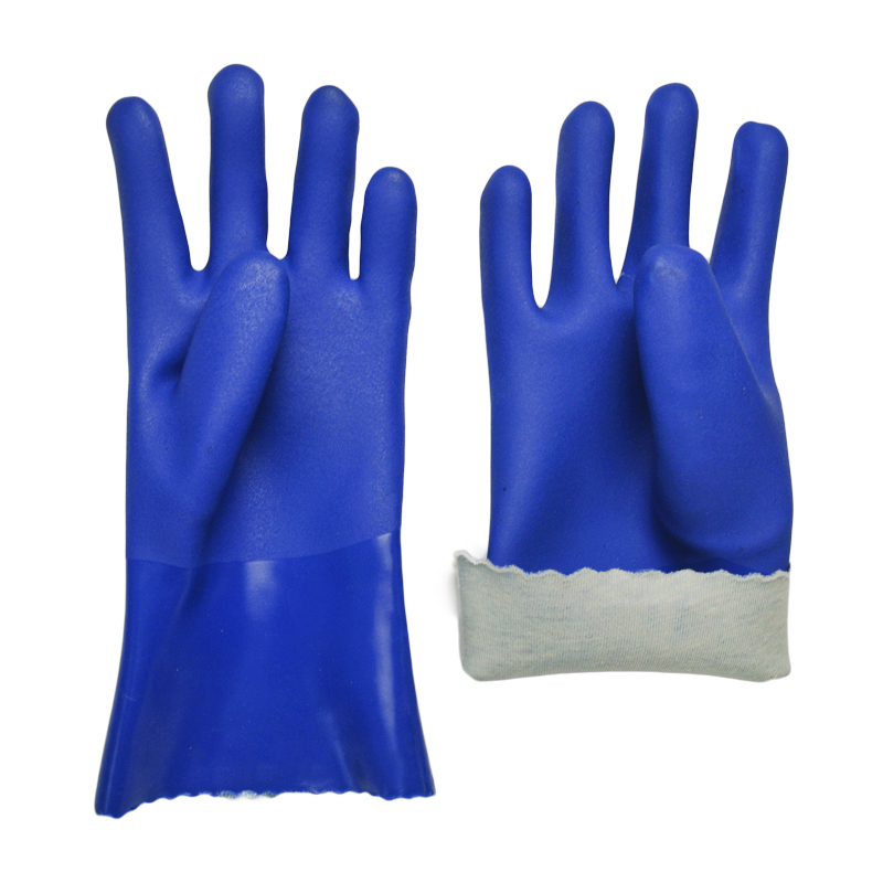 Blue PVC gloves with impregnated sandy Finish 27CM