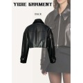 Long Sleeves Spliced Fake PU Leather Cropped Jackets