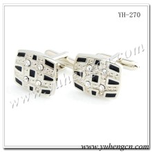 YH-270 Jewelry Cufflinks with Black Enamel & Clean Crystal
