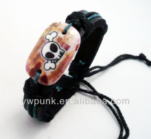 Adjustable unisex cheap resin bones wristbands genuine leather cuff bracelet cotton wristband