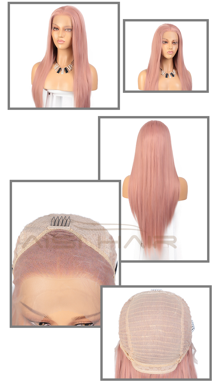 Straight Lace Frontal 26 Inch Wig Synthetic Cosplay Long Pink Wig Silky Front Lace Hair Wigs For Black White Women