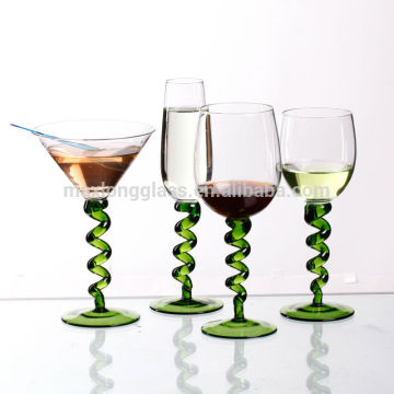 Handmade Green colored stem wine glass