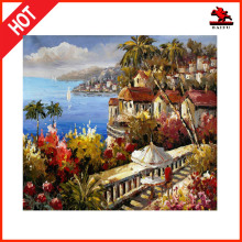 mediterranean seascape with garden flower oil paintings