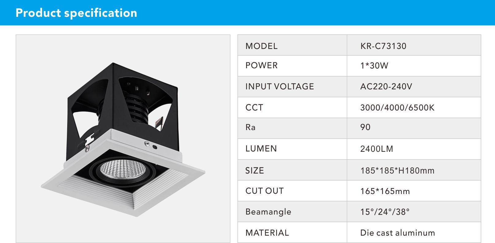 30W COB Aluminum LED Grille Light