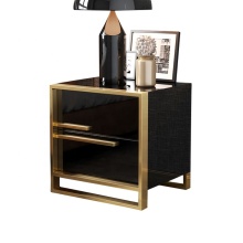 Black Mirrored Nightstand with Gold Stainless Legs