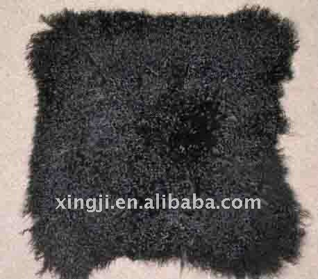 dyed black color mongolian lamb fur cushion