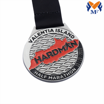 Silver metal enamel marathon medal