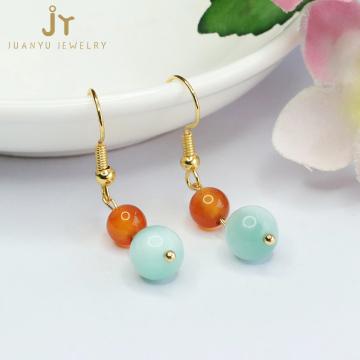 Larimar, Gold Plated Copper, and Precious Gemstone Drop Earrings Including Agate