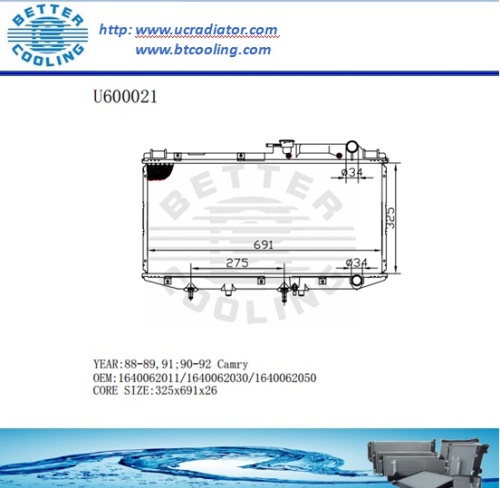 RADIADOR DE PA PARA TOYOTA CAMRY