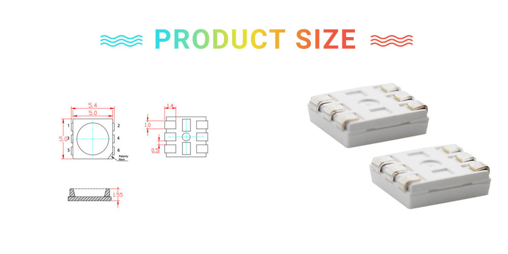 Size of RYB LED 5050 SMD 3 Chips Milky Lens