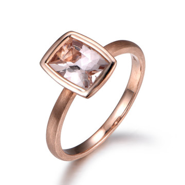 6x8mm Emerald Cut Morganite Engagement Ring 14k Rose gold Solitaire Ring Filigree Leaf band