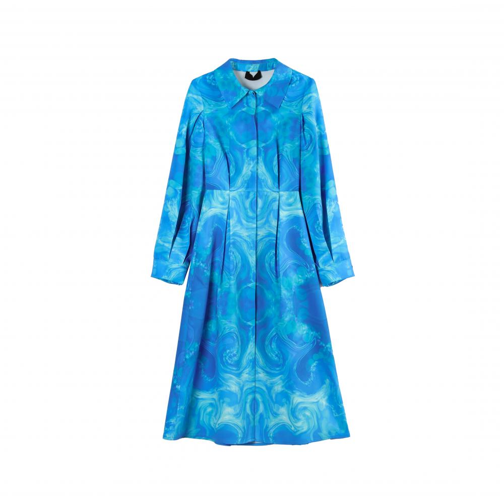 Shirt-style Long Sleeve Printed Dress