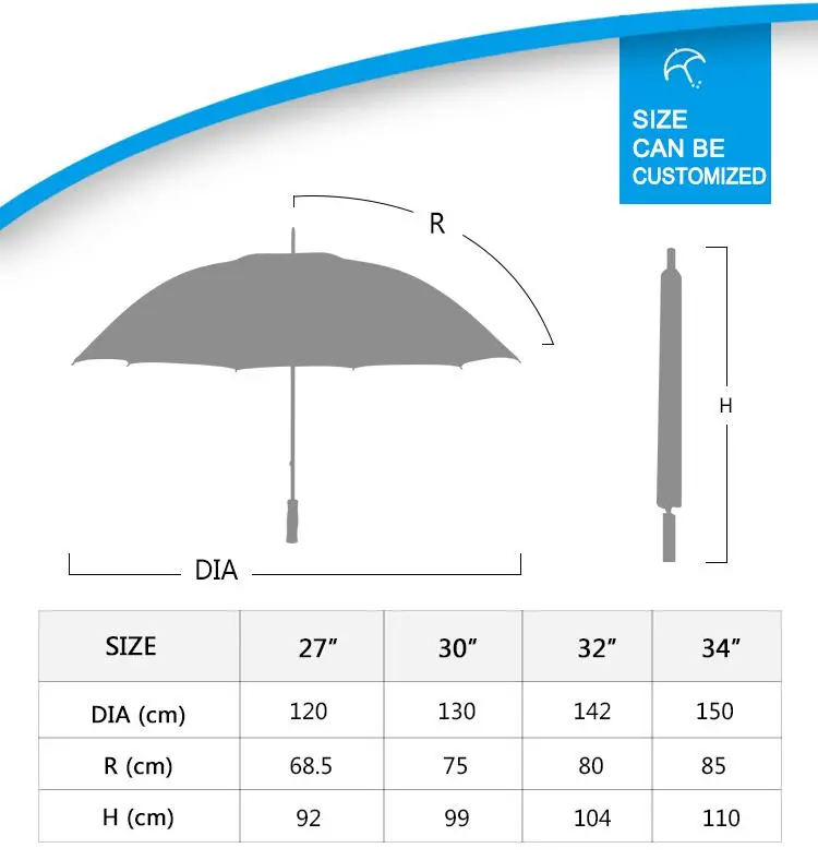 Custom Logo Fiberglass Frame Windproof White Golf Umbrella with Double Layer Inside Umbrella