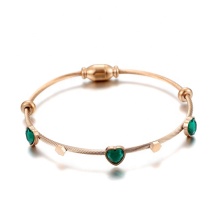 Rose Gold Heart Shape Stone Hexagon Charm Bangle