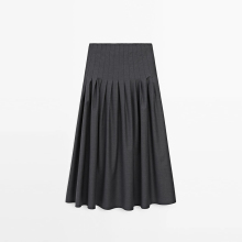 Women's college style wool blended pleated mid length pleated skirt