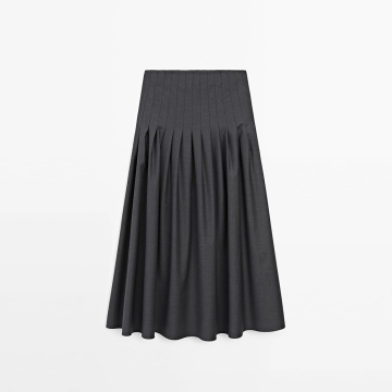 Women's college style wool blended pleated mid length pleated skirt
