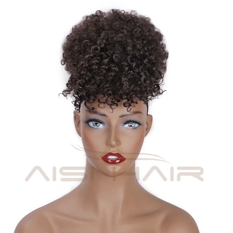 Aisi Hair Hot Selling Afro Puff Short Kinky Curly Drawstring Ponytail Bun With Bangs Synthetic Ponytail Updo Hair Extensions