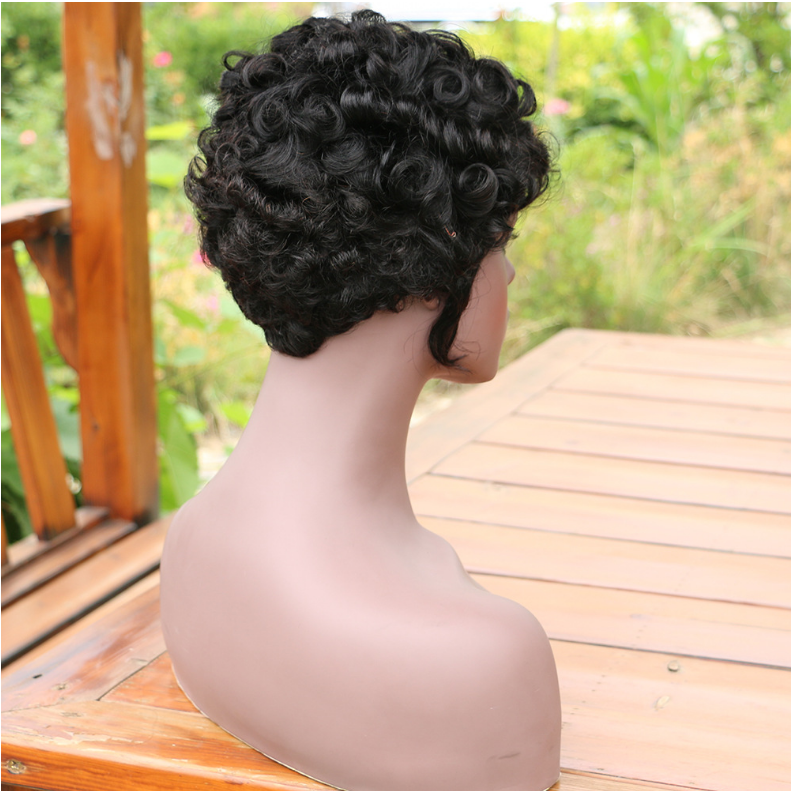 Cheap Short Curly Human Hair Wigs For Females, Non Lace Natural Black Color 100% Curly Brazilian Hair Wigs