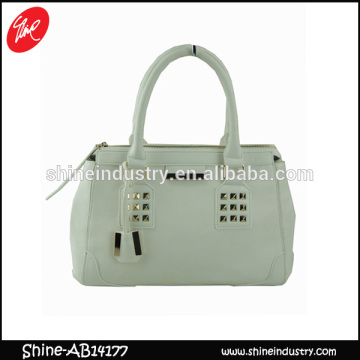 white handbag/women rivet bag/white women handbag/genuine handbag