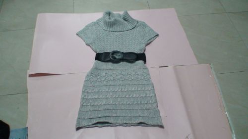 Latest Fold Collar Long Ladies Pullover Sweater Like Dress With Belt For Waist