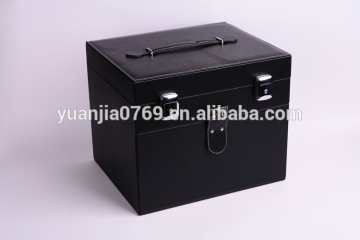 luxury black leather coverd rigid jewelry box with lock and handle