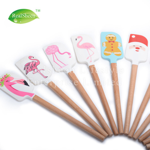 Spatule en silicone à motif de Noël avec manche en bois