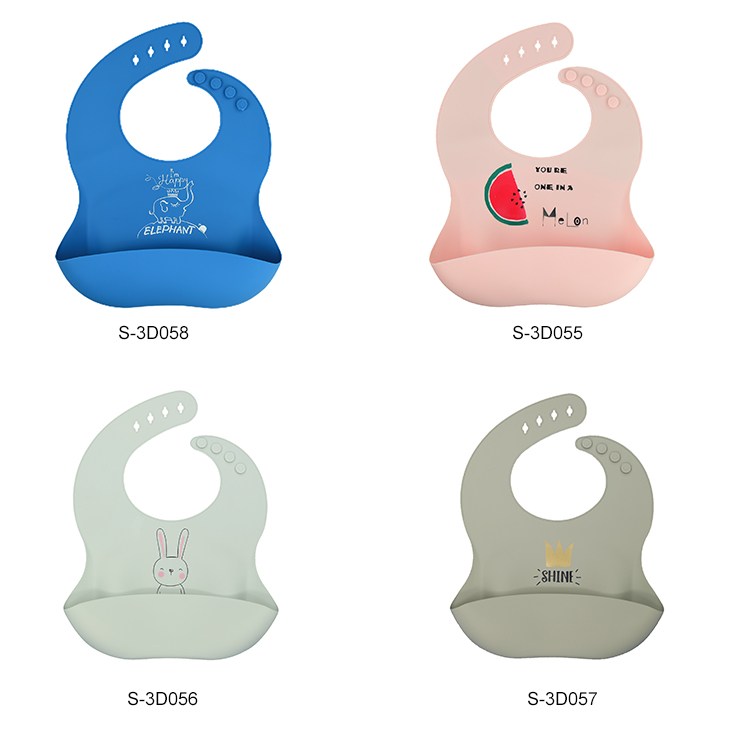 Custom  Logo Pattern Print Food Grade Safety Kids Feeding Supplies Waterproof Soft Children Baby Feeding Silicone Bib