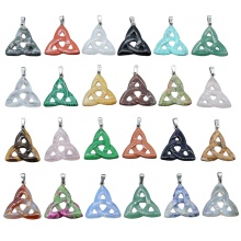 38MM Natural Crystal Irish Celtic Knot Stone Pendant Gemstone Hollow Irish Celtic Knot Charm Pendant Silver Findings