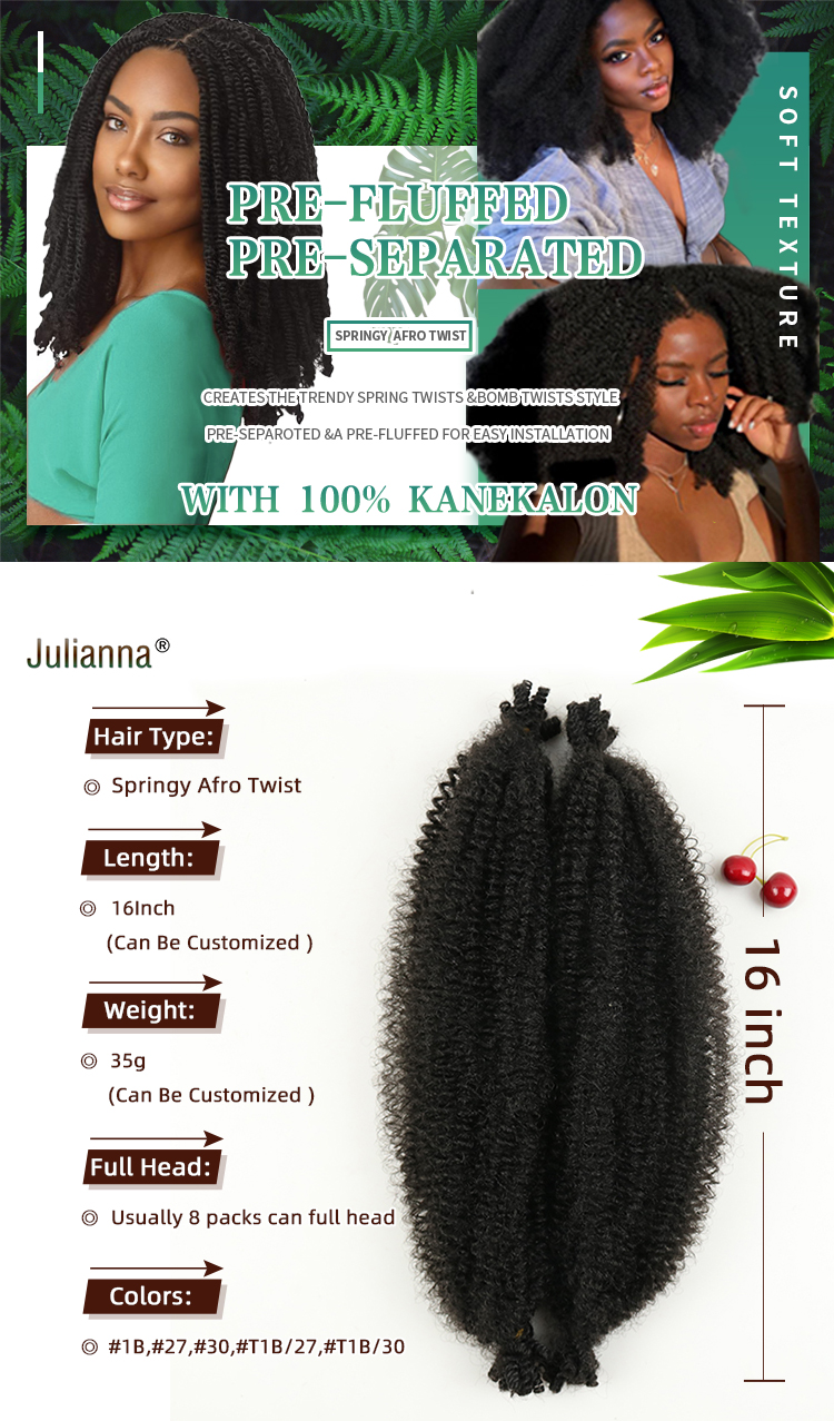 Juliana Kanekalon 16 Inches Afro Spring Twist Hair Extension Ombre Bob Red Crochet Braided Spring Hair Springy Afro Twist