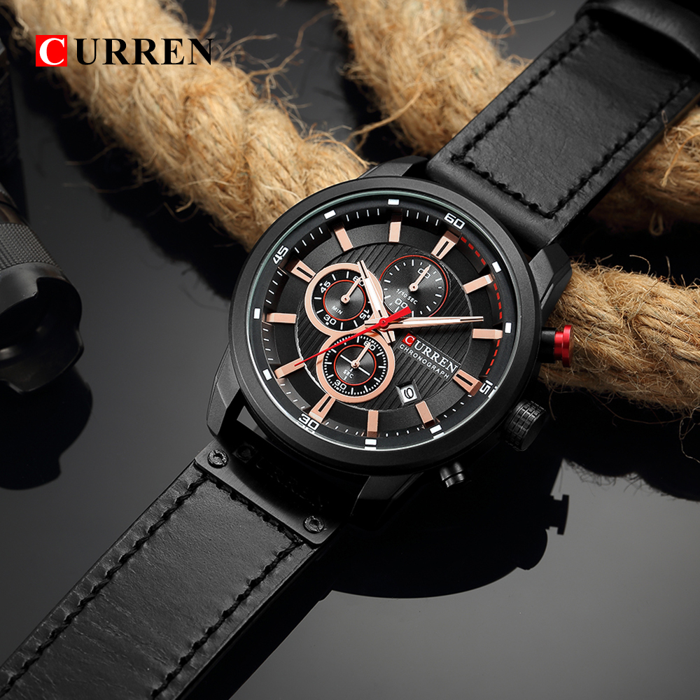 Curren 8291Men Watches Chronograph Luxury Brand Watches Sports Quartz WristWatch Leather Waterproof Watches relogio masculino