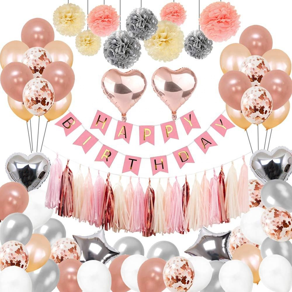 Wholesale rose gold confetti balloon foil Happy birthday banner balloons set for party Wedding decorations