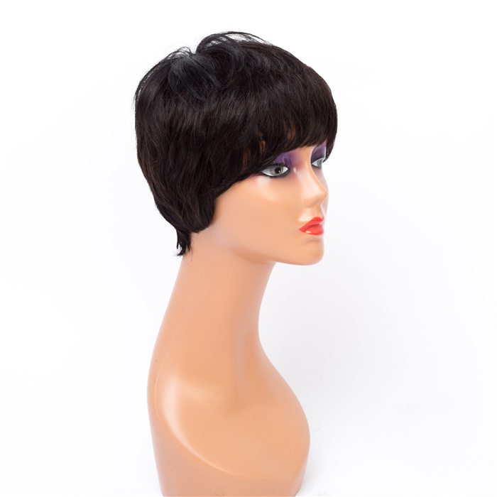 Fast Shipping Short cute Pixie Cut Wigs Straight Natural Color  For Black Women Remy Human Hair Wig