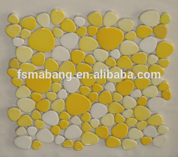 yellow ceramic pebble mosaic tile for bathroom decoration