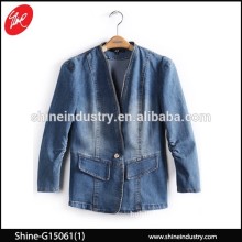 Hot V collar denim coat