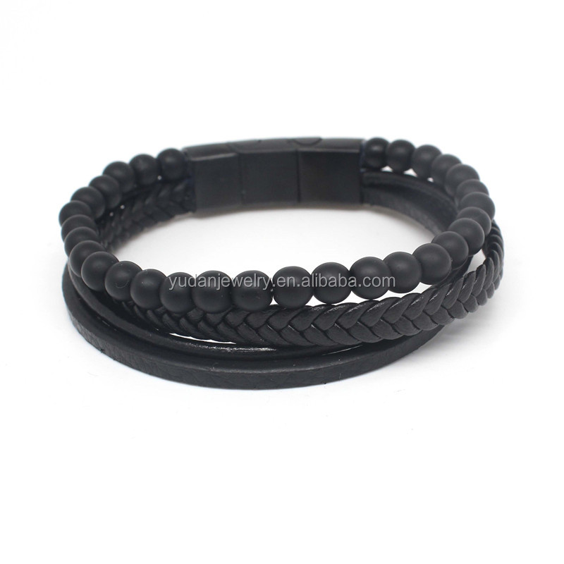 New Arrive Stainless Steel Leather Bracelet Men With Magnetic Clasp