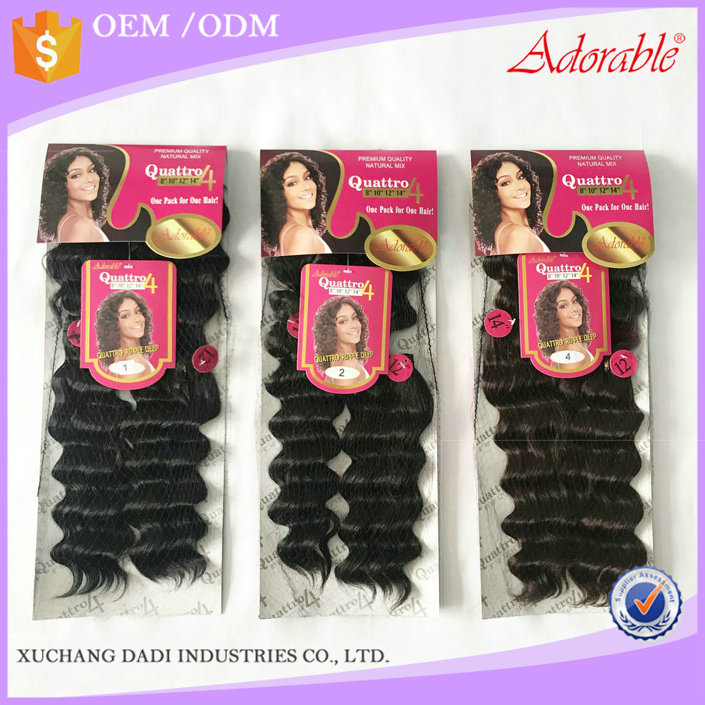 Quattro Deep wave cheap synthetic hair weaves 4 bundles in a pack for black women weave wholesale