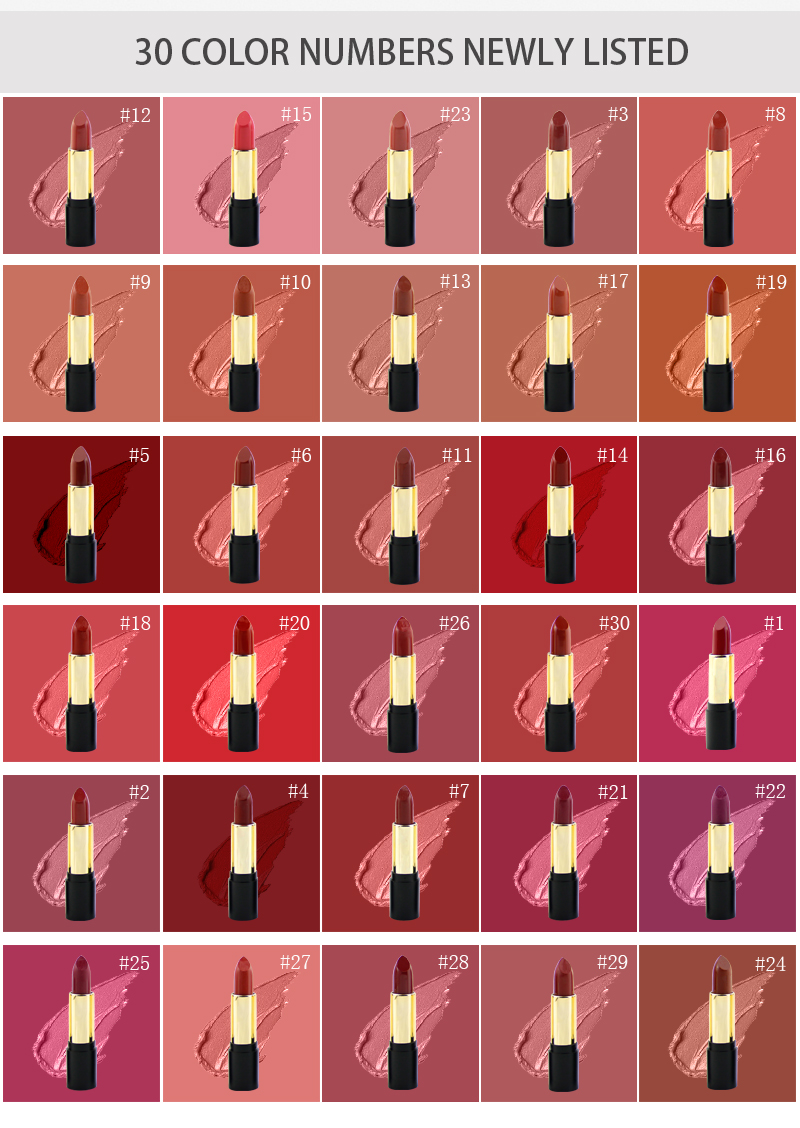 Top Selling OEM Smooth Matte Lipstick Cosmetic Private Label 30 Colors Matte Lady Makeup Lipstick Long Lasting Waterproof