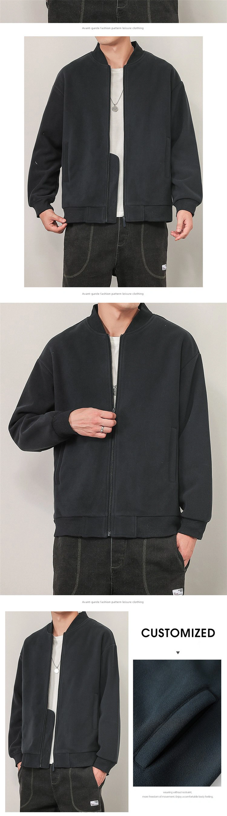 Wholesale Mens Winter Polyester Polar Fleece Bomber Jacket Sueded Full Zip Fleece Jacket