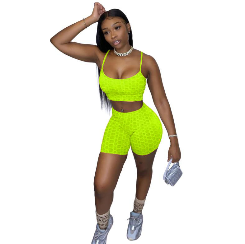 2021 New summer fashion boutique trendy 2 piece set crop top biker shorts strap sets women summer yoga sets