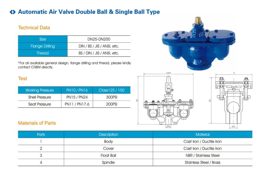 Ductile Iron flanged end Double Ball Air Release Valve