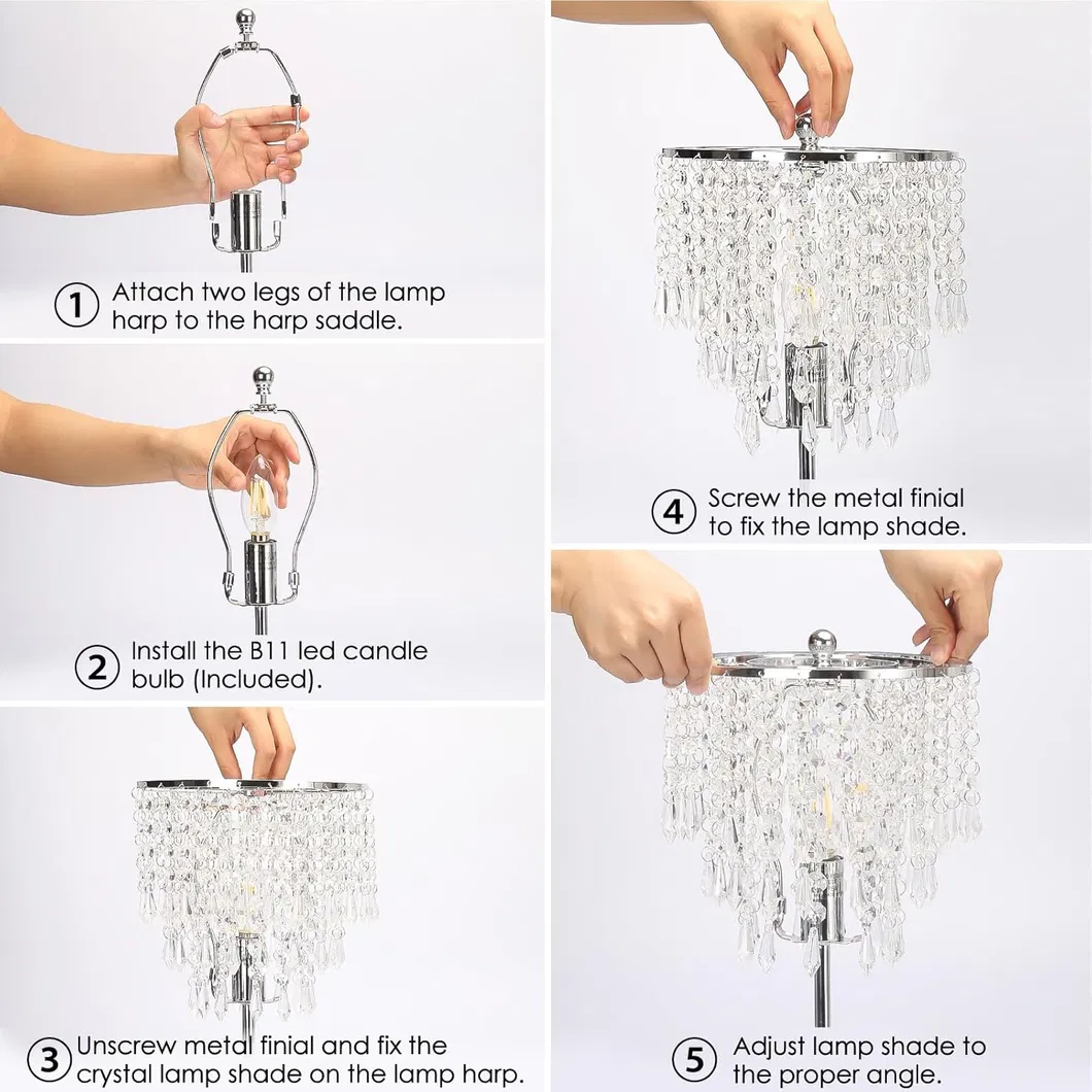 Elegant Touch Control Crystal Table Lamp with USB Charging Ports