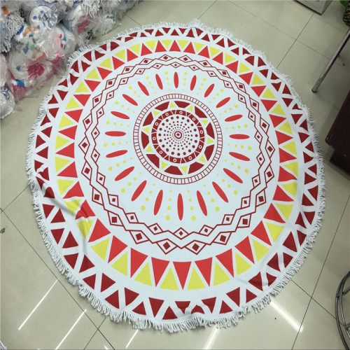 Pattern Print Round Microfiber Beach Towel With Tassels